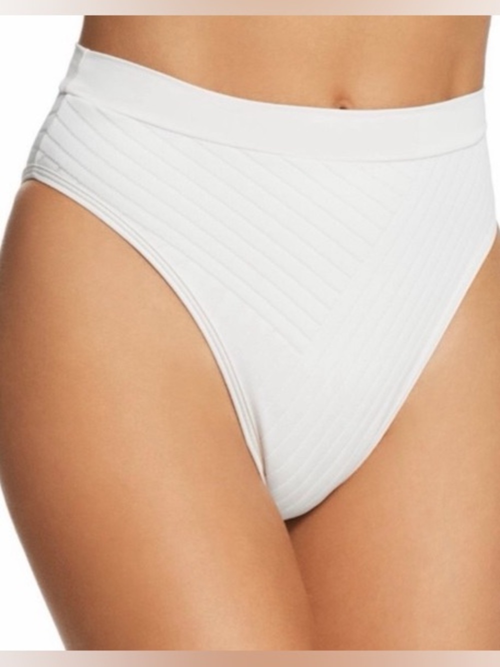 Women’s L. Space Bitsy Cut High Waisted Ribbed White Bikini Bottom, size: medium